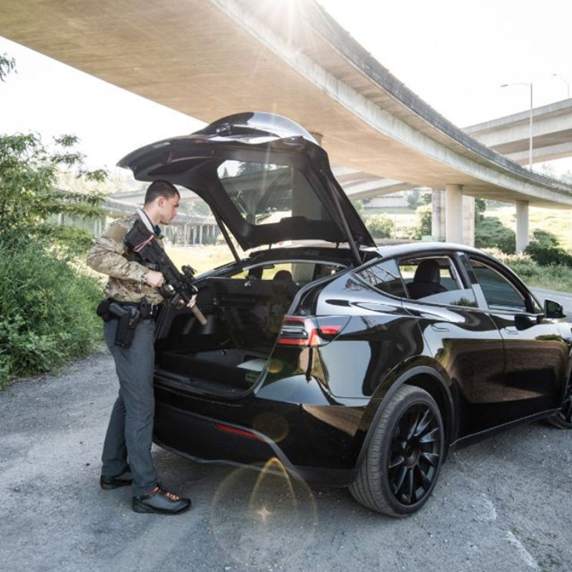 TruckVault FloorVault in a Tesla model Y