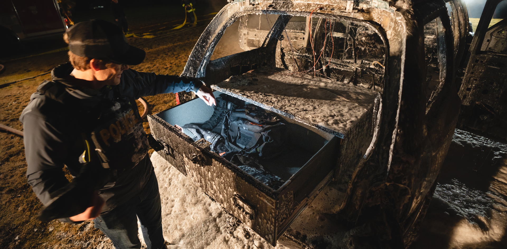 TruckVault SUV Series Burn test results, clean inside drawer, burned vehicle