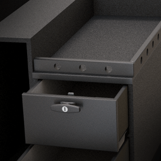 TruckVault tie down rails and lockable drawer