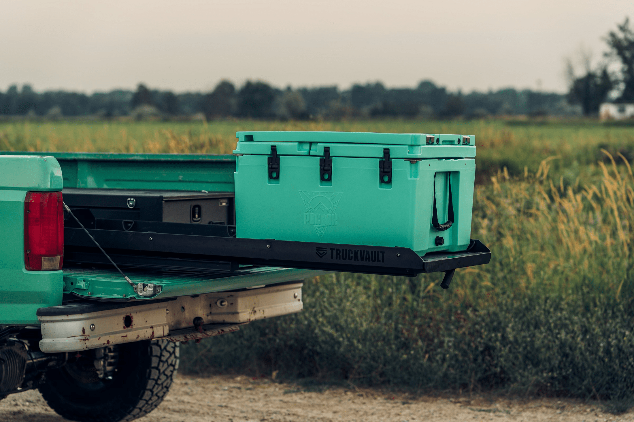 TruckGlide Half-Width product with a Yeti cooler on it.