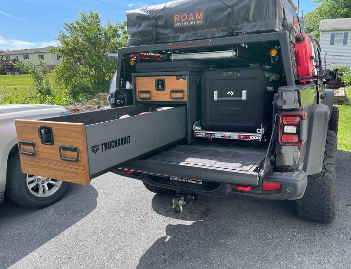 Jeep Gladiator Custom TruckVault with Glide and Teak Drawer Faces