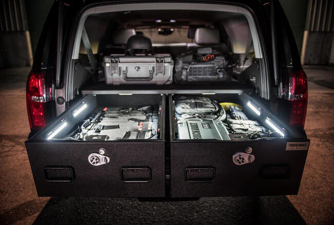 A 2 Drawer TruckVault storage system with in-drawer lights.