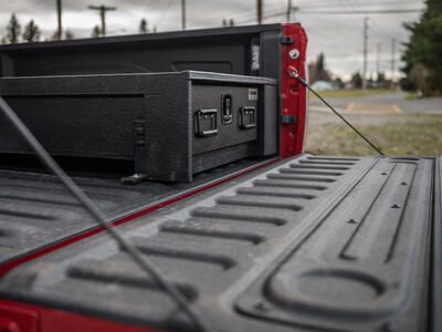 half with all weather TruckVault secure truck bed storage system in Dodge Ram