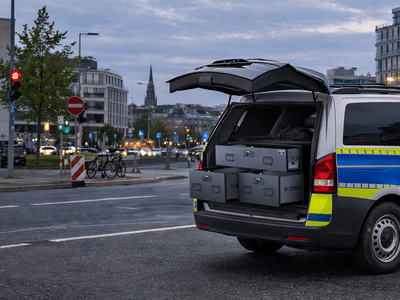 Multi-purpose police utility van outfitted with a ST1 Investigator by TruckVault 
