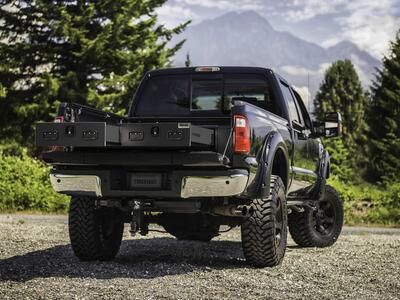 A Ford F-350 with a standard 2 drawer All-Weather TruckVault.