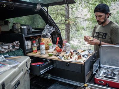 Cooking and eating off of TruckVault Base Camp 5 cutting board