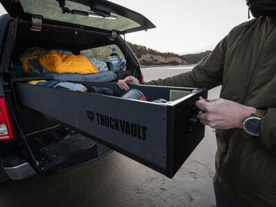 Storage drawers in the TruckVault Base Camp 4