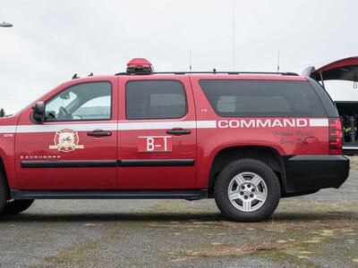 The profile of a police department Chevy Suburban with a custom TruckVault and Cargo Glide