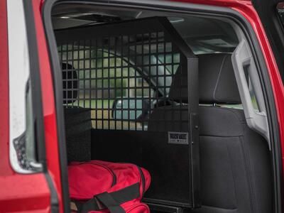 A custom TruckVault in the back of a fire department Chevy Suburban.